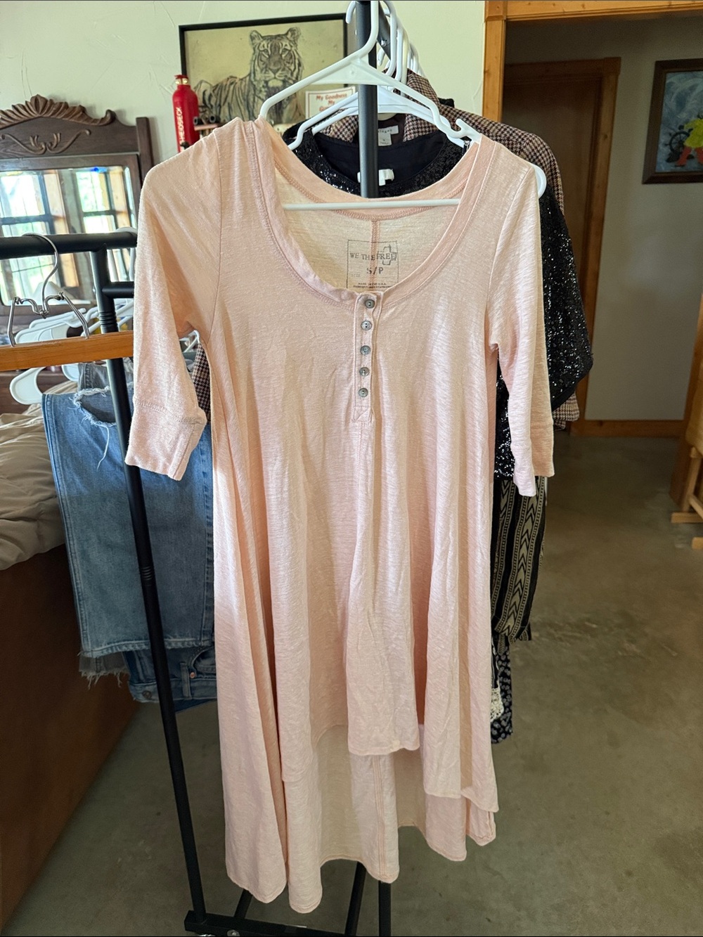 We The Free Peach Short Sleeve Henley Tee